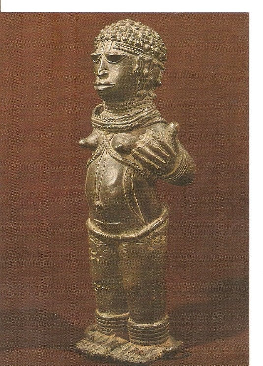 Postal 022141 : Benin, bronze figure of a woman with right hand broken off