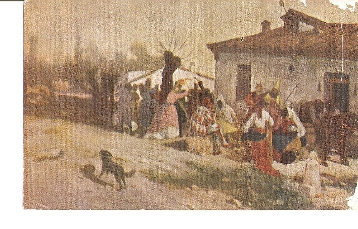 Postal 022332 : Postal  coloreada, pintura pueblo