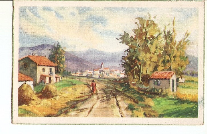 Postal 022380 : Pintura. Paisaje pueblo
