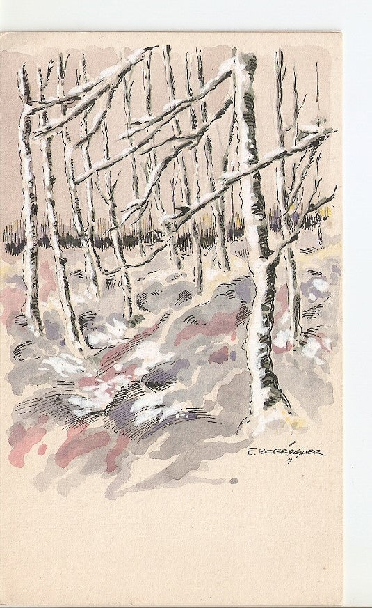 Postal 022407 : Pintura, paisaje bosque, F. Berenguer