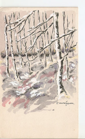 Postal 022407 : Pintura, paisaje bosque, F. Berenguer