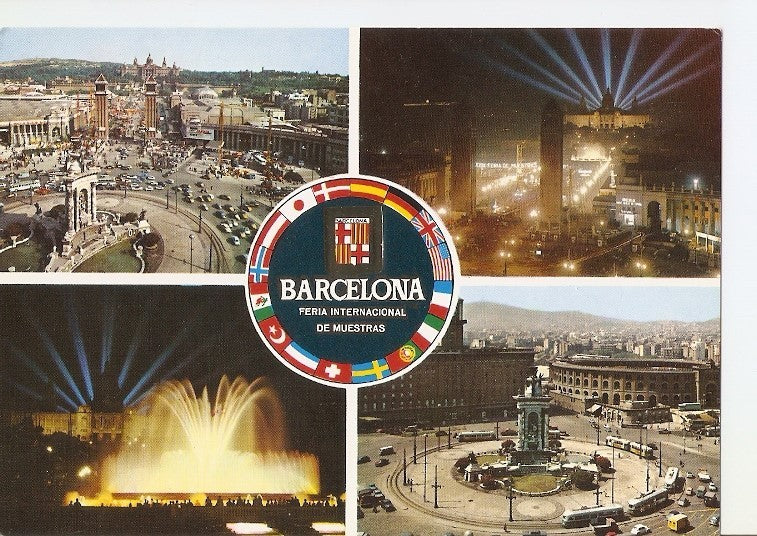 Postal 022532 : Vistas Feria de Muestras, Fuente Monumental de Montjuic, Plaza España (Barcelona)