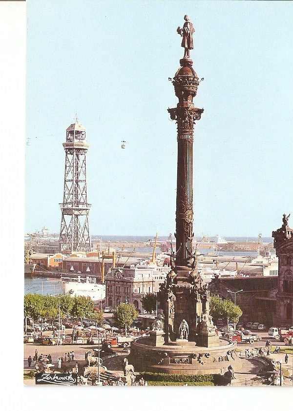 Postal 022934 : Monumento a Colon y vista parcial del puerto, Barcelona