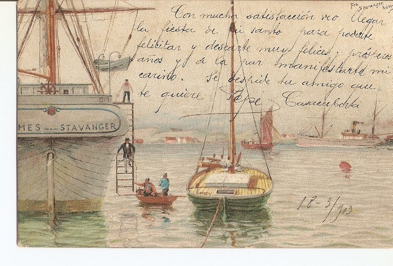 Postal 023117 : Pintura. Bajando del barco