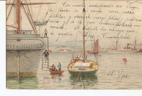 Postal 023117 : Pintura. Bajando del barco