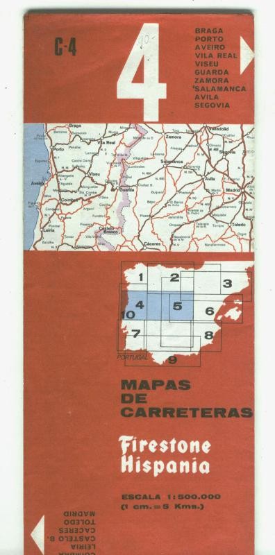 Mapas Firestone C-4: Braga,Porto,Zamora,Salamanca,Avila,Segovia,Coimbra,Leiria,Caceres,Toledo,Madrid