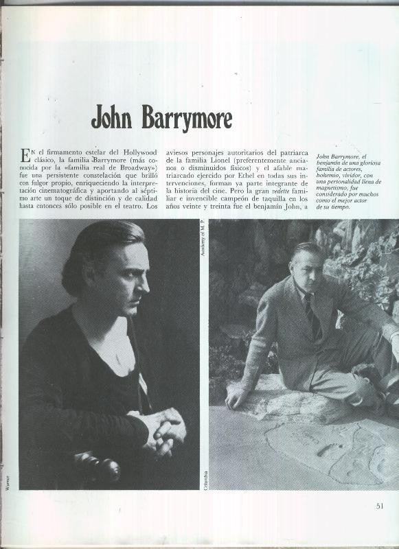 John  Barrymore: 15 paginas, 29 fotos color y blanco/negro