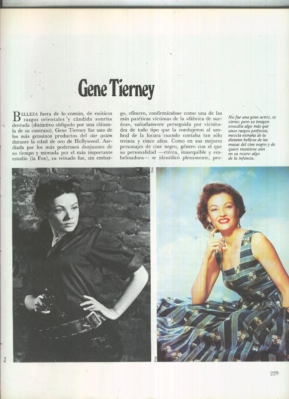 Gene Tierney: 17 paginas, 37 fotos color y blanco/negro