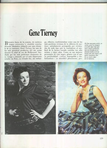 Gene Tierney: 17 paginas, 37 fotos color y blanco/negro