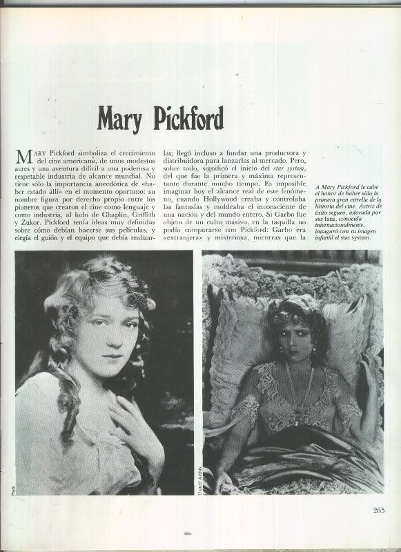 Mary Pickford: 19 paginas, 30 fotos color y blanco/negro (señal haber cogido humedad, papel