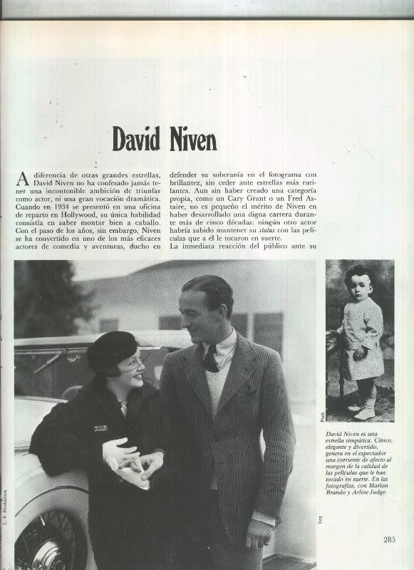 David Niven: 16 paginas, 36 fotos color y blanco/negro (señal haber cogido humedad, papel
