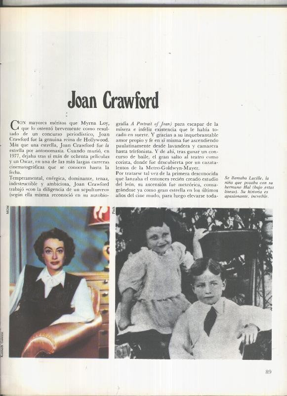 Joan Crawford: 19 paginas, 42 fotos color y blanco/negro