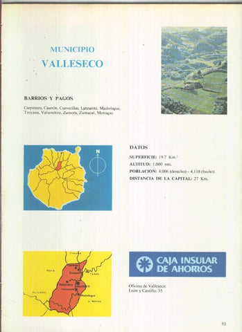 Municipio Canario de Valleseco: 4 paginas, 9 fotos color