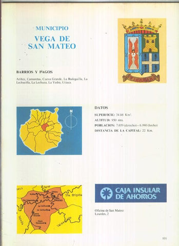 Municipio Canario de Vega de San Mateo: 4 paginas, 7 fotos color