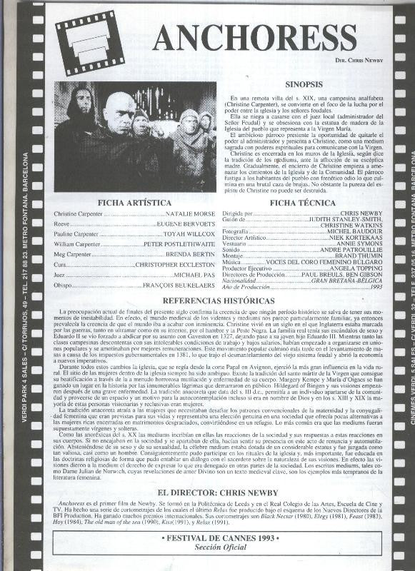 Hoja propaganda cine: Anchores de Chris Newby