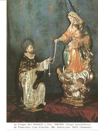 Postal 027176 : La Virgen del Rosario y Sto. Domingo (Grupo escultorico de Francisco Liza Alarcon. MM. Dominicas) Baza (Granada)