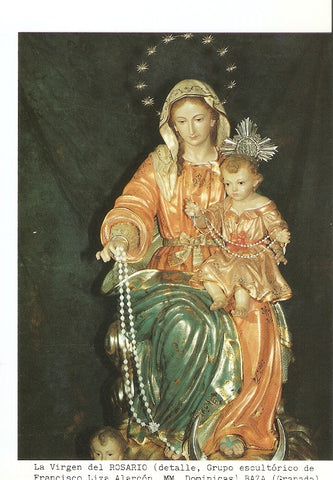Postal 027177 : La Virgen del Rosario (detalle, Grupo escultorico de Francisco Liza Alarcon. MM. Dominicas) Baza (Granada)