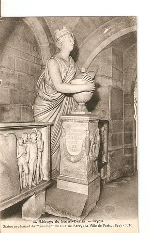 Postal 027304 : Abbaye de Saint Denis. Crypte. Statue provenent du Monument du Duc de Berry (La Ville de Paris, 1820)