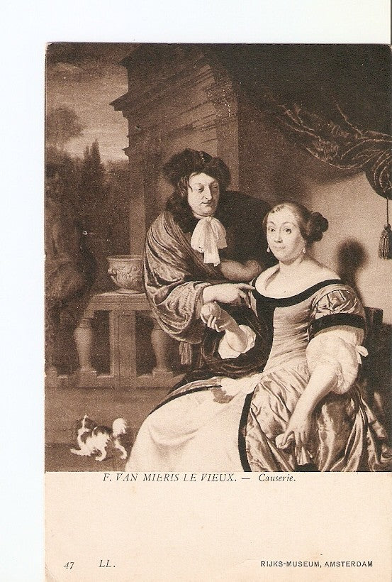 Postal 027318 : F. Van Mieris Le Vieux. Causerie, Rijks-Museum, Amsterdam