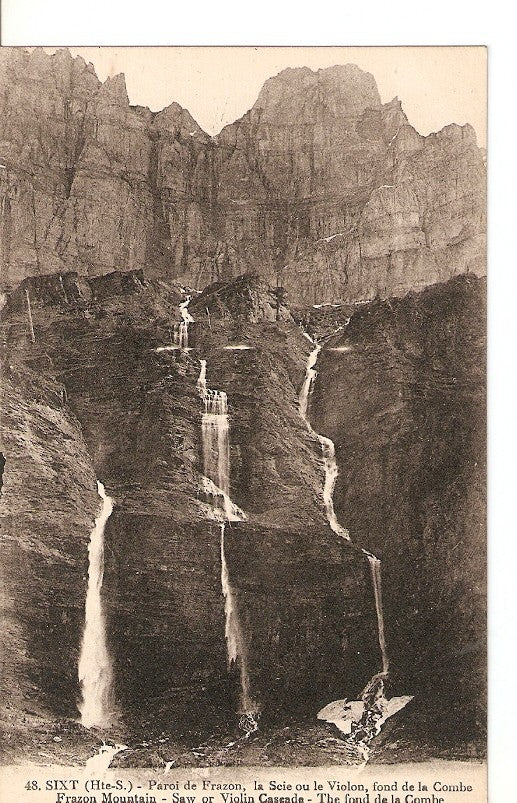Postal 027391 : Sixt (Hte-S) - Paroi de Frazon, la Scie ou le Violon, fond de la Combe. Frazon Mountain - Sae or Violin Cascade