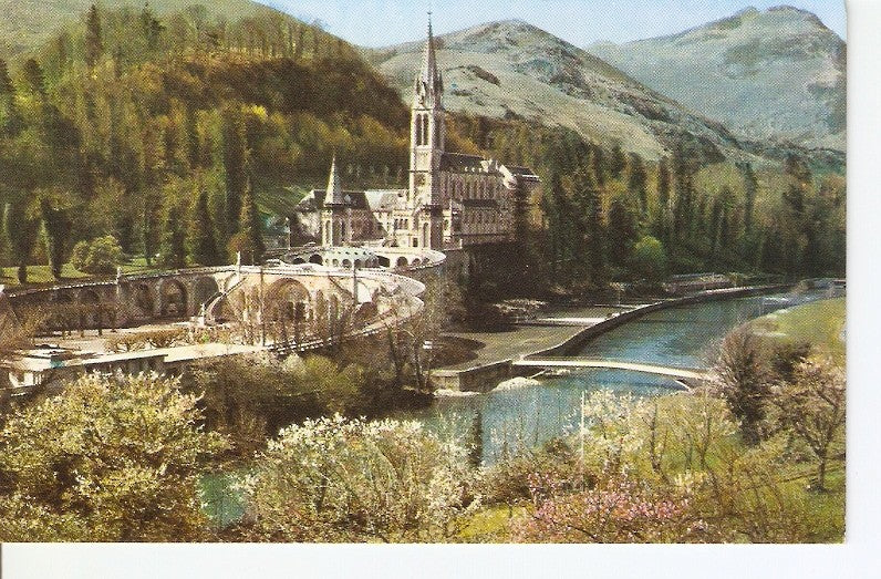 Postal 027439 : Lourdes, La Basilique, Le Gave et les nouveaux Ponts