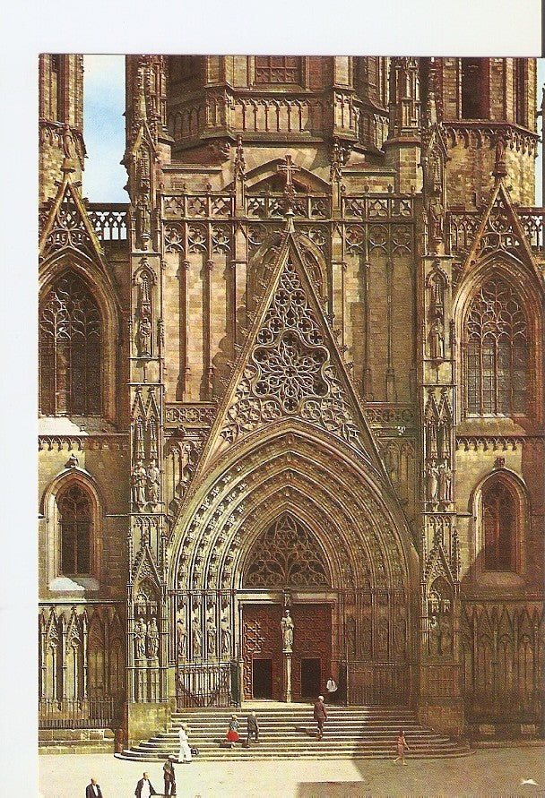 Postal 027846 : Barcelona (España), puerta principal de la Catedral Basilica