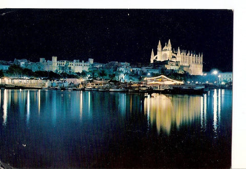 Postal 028156 : Mallorca, Palma. Catedral y vista parcial del a bahia, de noche