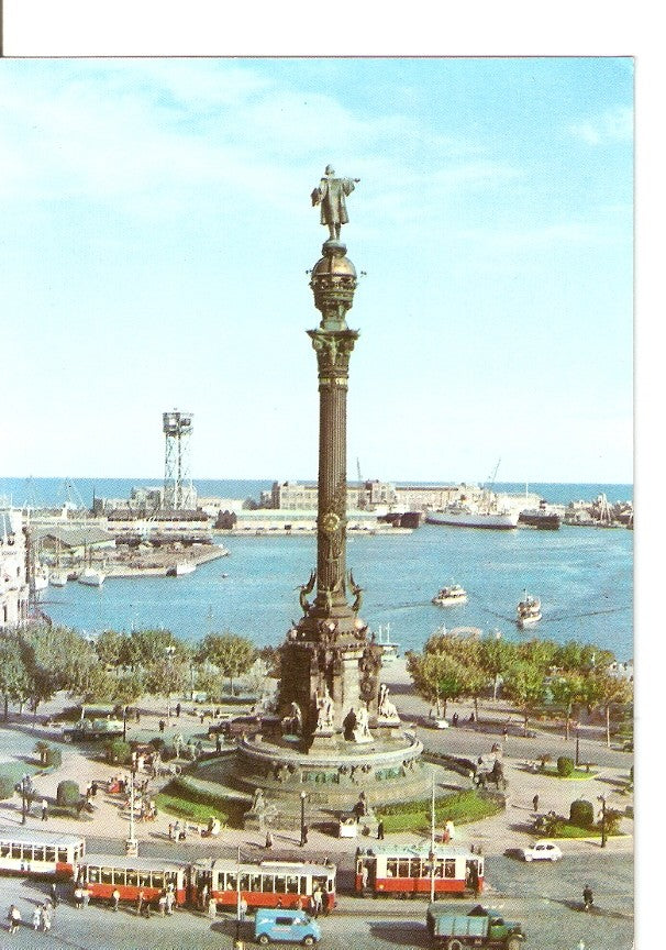 Postal 028496 : Barcelona, Monumento a Colon y detalle parcial del Puerto