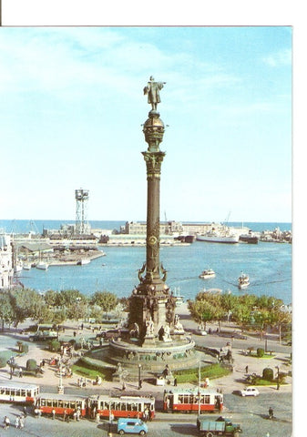 Postal 028496 : Barcelona, Monumento a Colon y detalle parcial del Puerto
