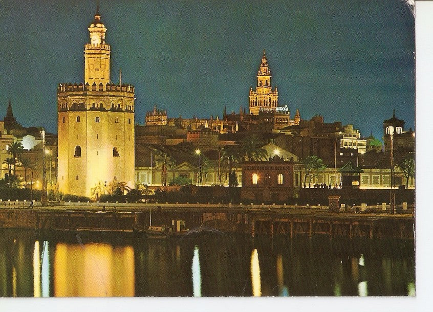 Postal 028524 : Sevilla, Torreo del Oro y Giralda nocturna