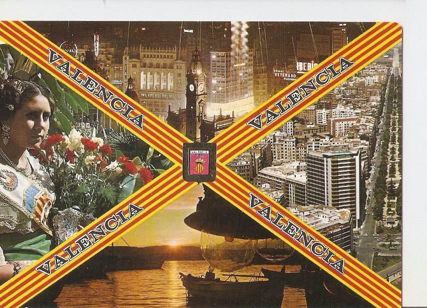 Postal 028725 : Vlencia. Fallas, Valenciana, Plaza de España, Puesta de sol