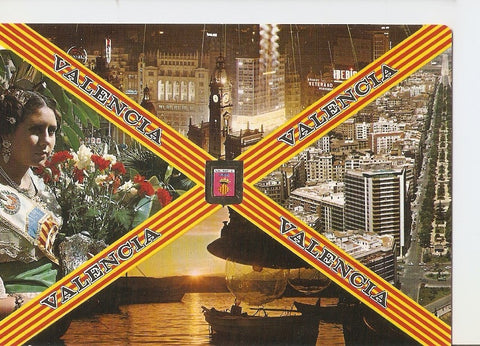 Postal 028725 : Vlencia. Fallas, Valenciana, Plaza de España, Puesta de sol