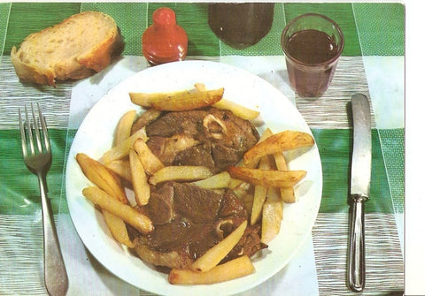 Postal 028752 : Platos Tipicos. Cordero con patatas fritas