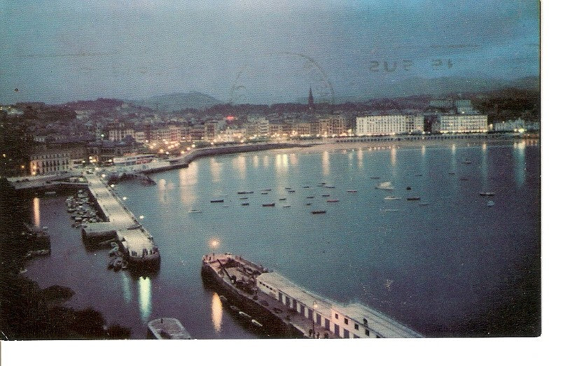 Postal 028952 : San Sebastian. Vista nocturna desde el Monte Urgull