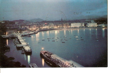 Postal 028952 : San Sebastian. Vista nocturna desde el Monte Urgull