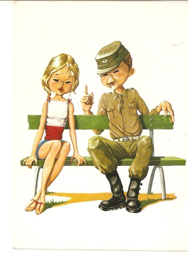 Postal 029013 : Dibujo pareja sentados en un banco