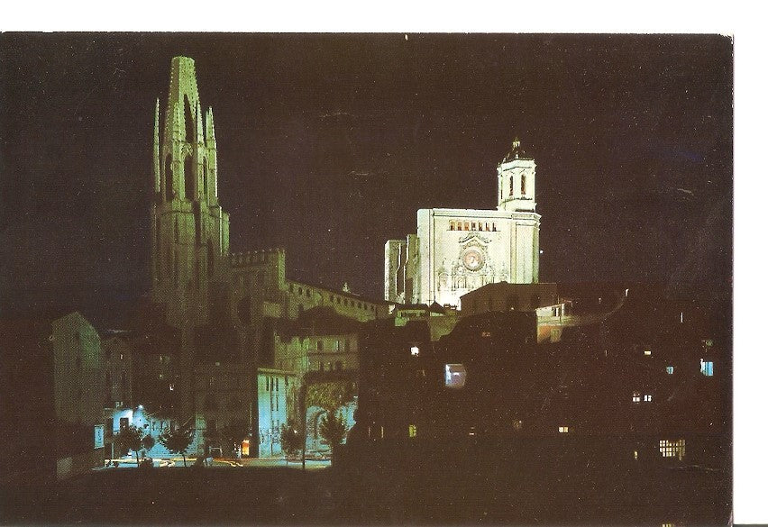 Postal 029245 : Gerona. Vista nocturna de la Catedral y San Felix
