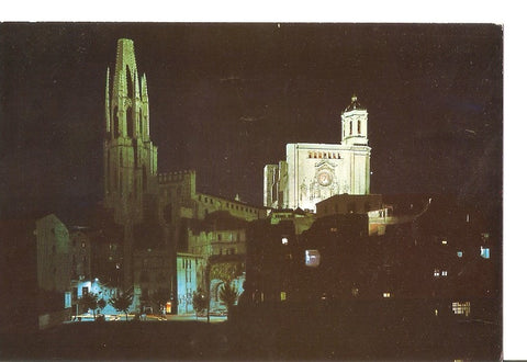 Postal 029245 : Gerona. Vista nocturna de la Catedral y San Felix