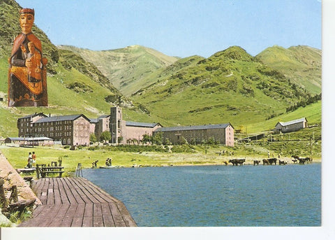 Postal 029283 : Nuria (Girona), Pirineu Català, Vista del Llac i del Santuari