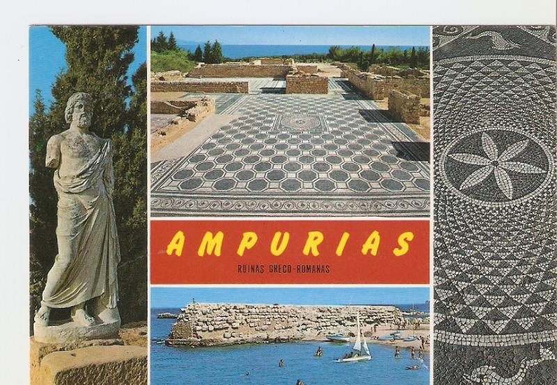 Postal 028898 : Ampurias (Costa Brava), Esculapio y puerto y mosaicos romanos