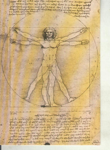 Postal 011628: Leonardo, esquema de proporcion del cuerpo humano