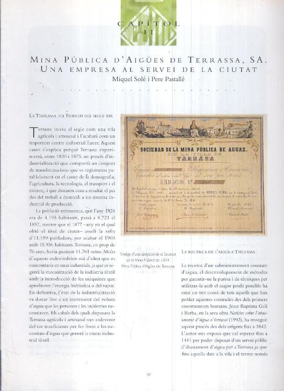 Terrassa capitol II: Mina publica d,Aigues de Terrassa S.A.