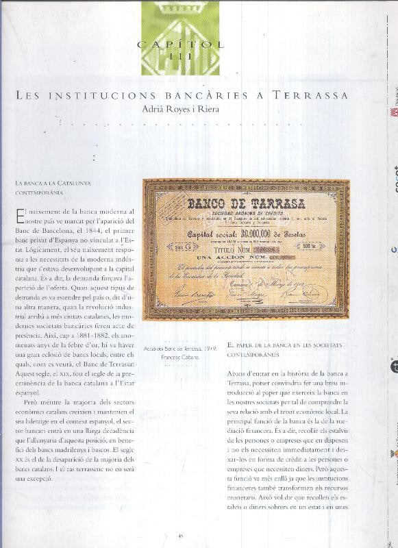 Terrassa capitol III: Les institucions Bancaries a Terrassa