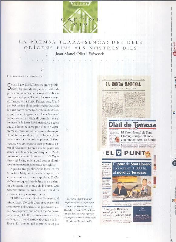 Terrassa capitl XIV: La premsa Terrasenca: dels dels origens fins als nostres dies