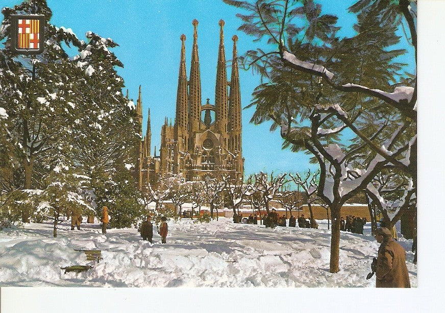 Postal 024522 : Barcelona. Nevada. Templo de la Sagrada Familia