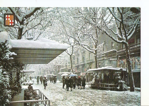 Postal 024526 : Barcelona. Nevada. Rambla de las Flores