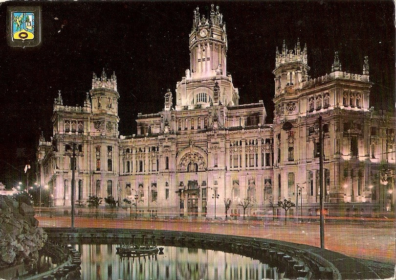 Postal 024732 : Palacio de Comunicaciones vista nocturna. Madrid