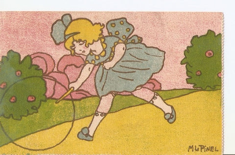 Postal 024907 : Dibujo niña jugando con aro