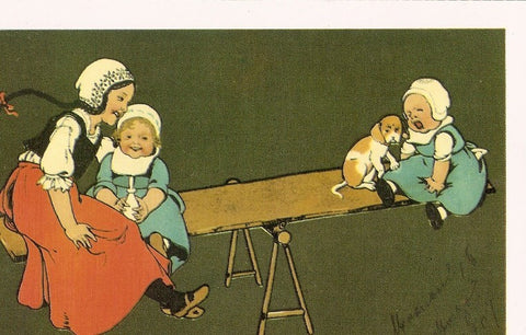 Postal 025245 : Dibujos: niñas en balancin