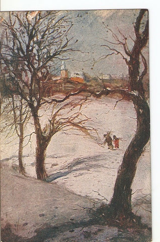 Postal 025253 : Pintura paisaje nevado